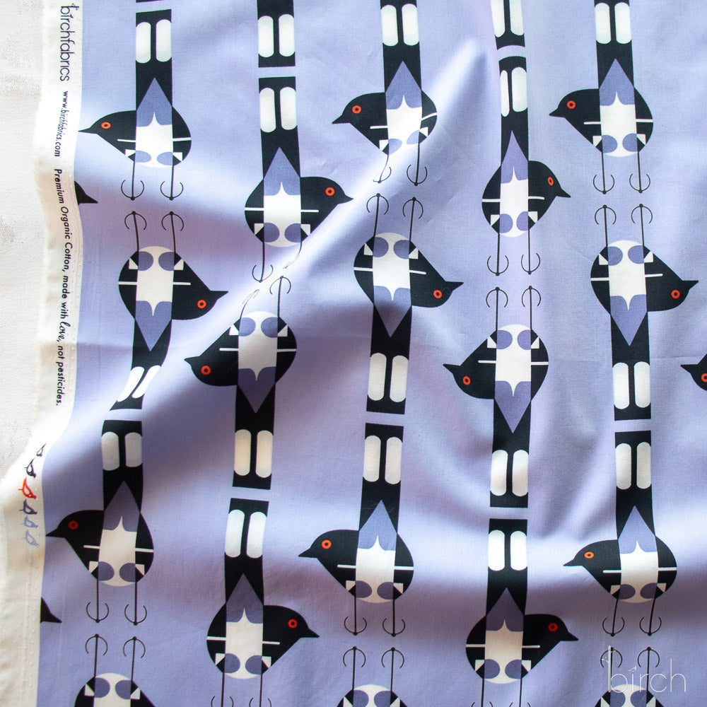 Spotted Tail Blackbird Lavender, Charley Harper Woodland Wonder for Birch Organic Fabrics