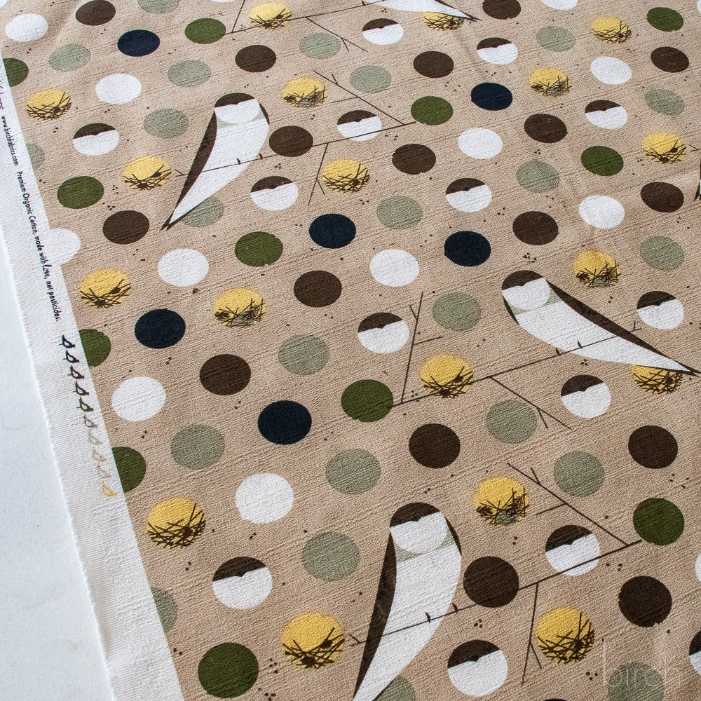 PRE-ORDER NOW, Bank Swallow Brown Barkcloth, Charley Harper Iconic Vol. 2 for Birch Organic Fabrics