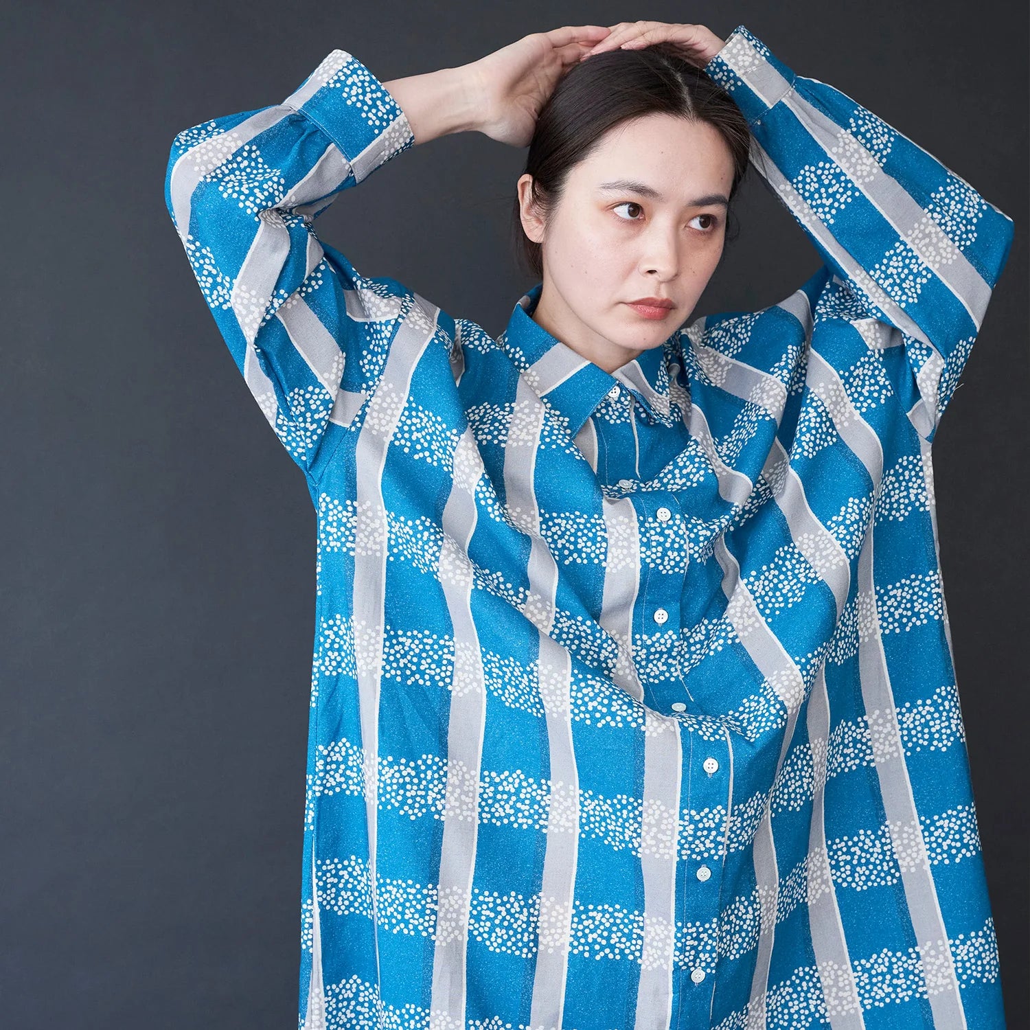 echino Field Cotton Linen Sheeting - Blue x Grey