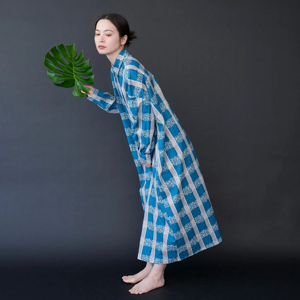 echino Field Cotton Linen Sheeting - Blue x Grey