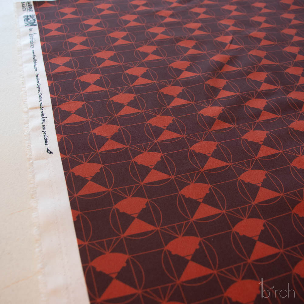 Chickadee End Papers Chocolate Cherry, Charley Harper End Papers Basics from Birch Organic Fabrics