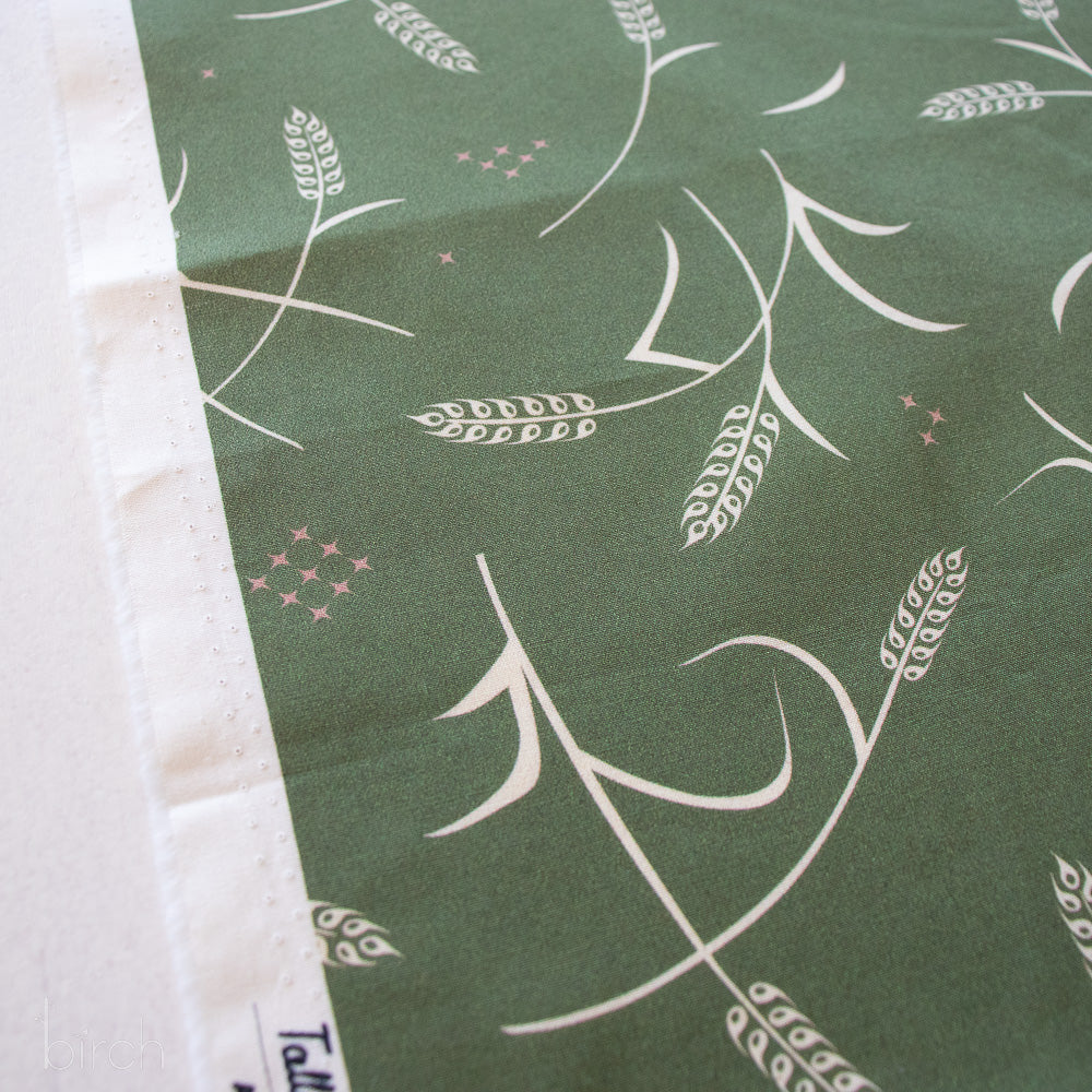 Tossed Wheat Green, Tall Tales Vol. 2 by Arleen Serge for Birch Organic Fabrics