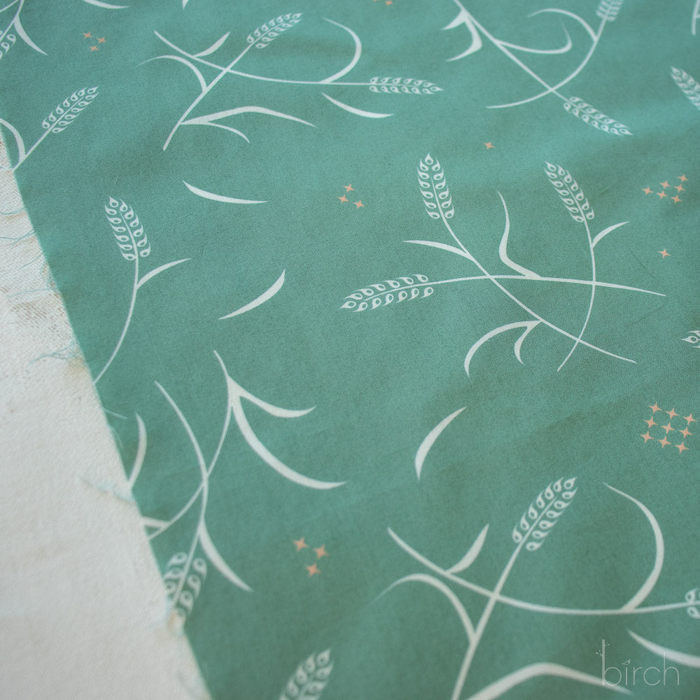 Tossed Wheat Green, Tall Tales Vol. 2 by Arleen Serge for Birch Organic Fabrics