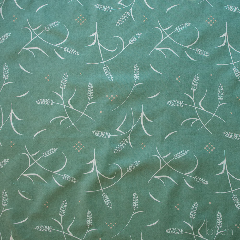 Tossed Wheat Green, Tall Tales Vol. 2 by Arleen Serge for Birch Organic Fabrics
