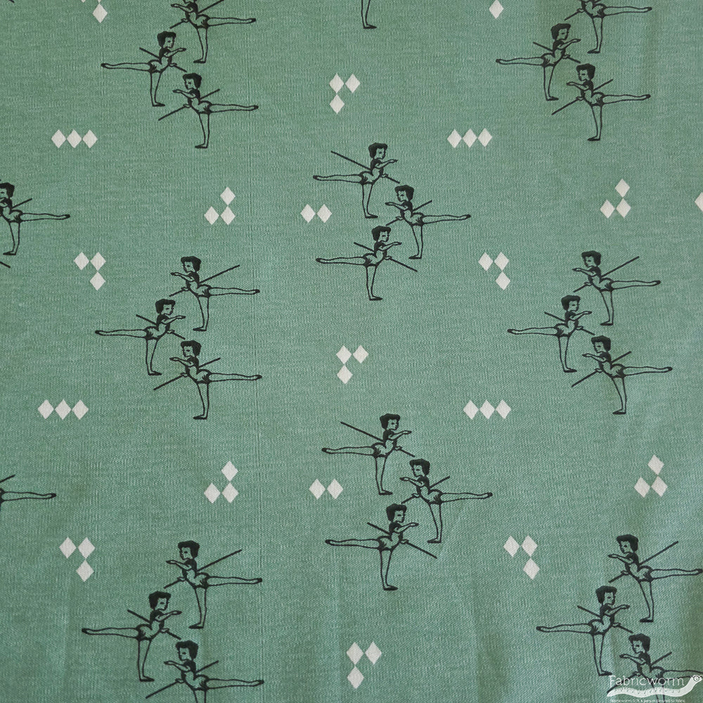 Arabesque Mint Interlock Knit, Birch Fabrics Archives